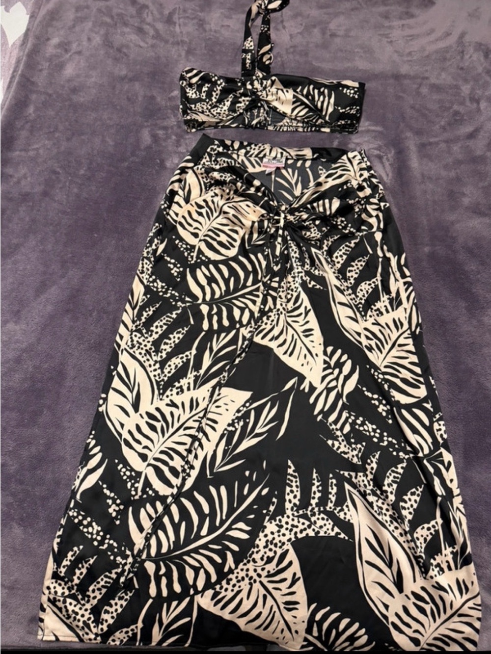 Black and Cream Tropical Print Skirt Set